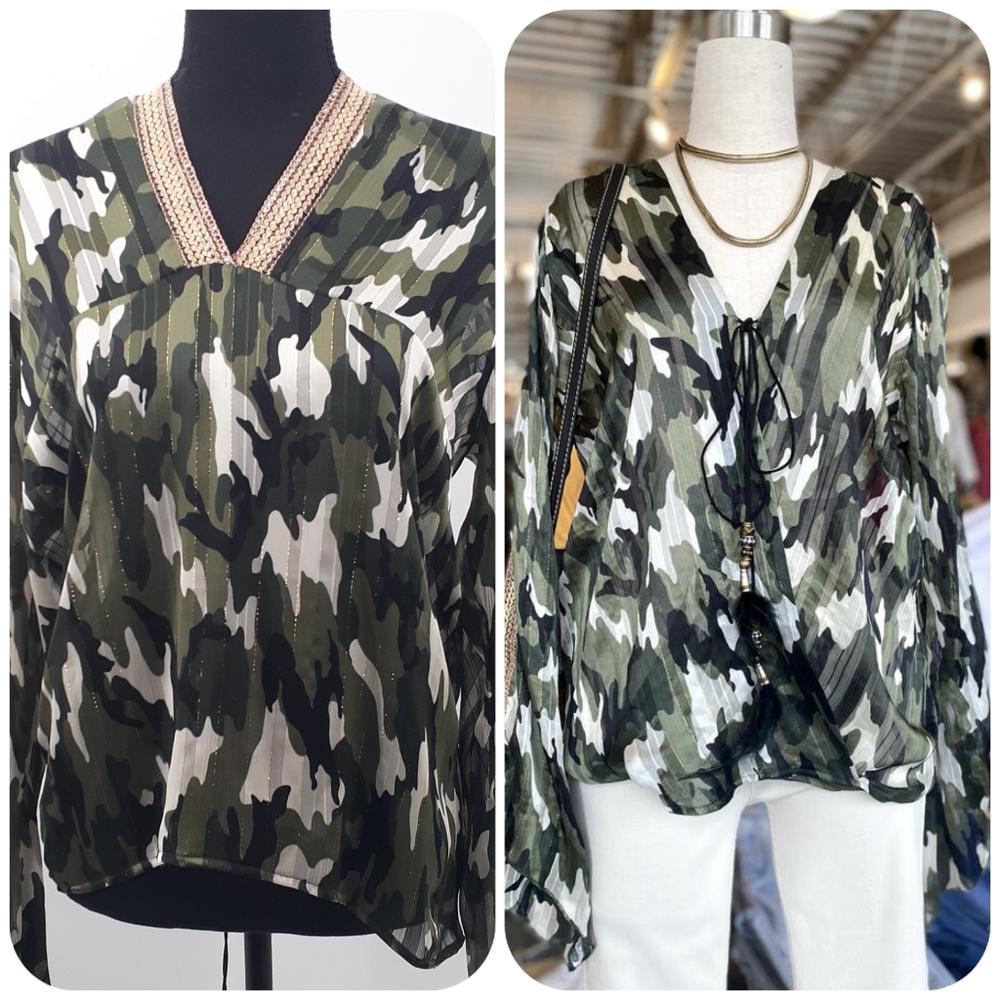 Castings Camo Cross-Over Top Nwot
